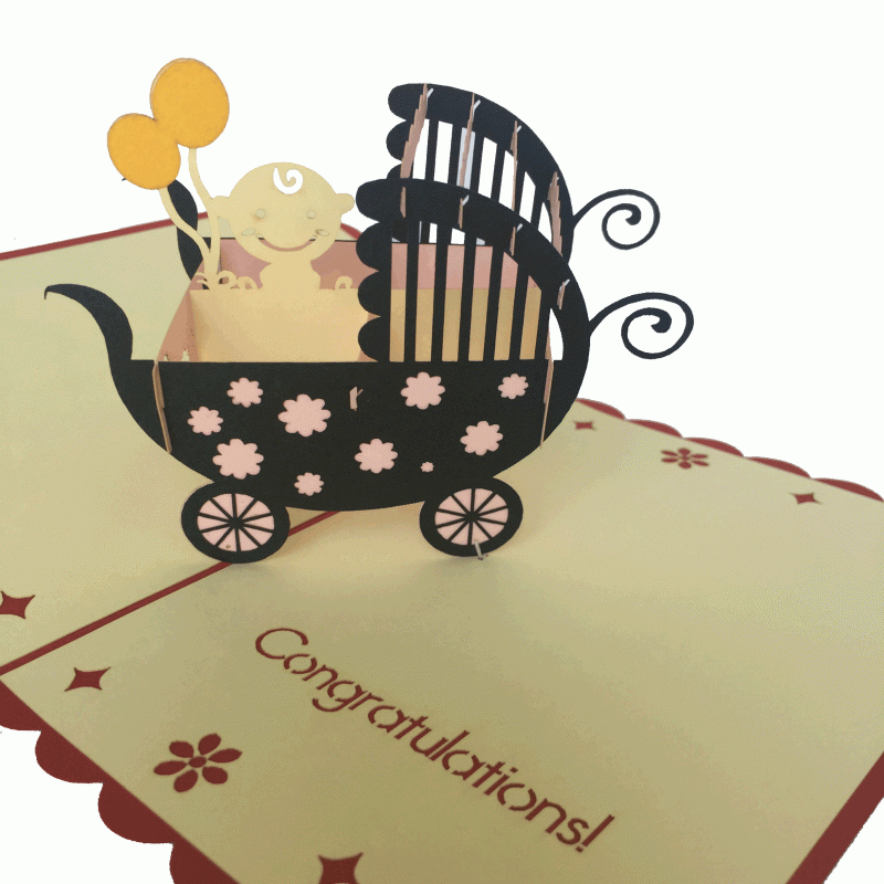 pop-up roze wiegje baby kaart