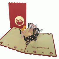 pop-up roze wiegje baby kaart