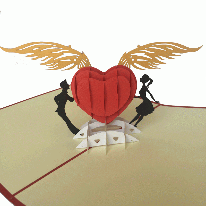 pop-up hart met vleugels kaart