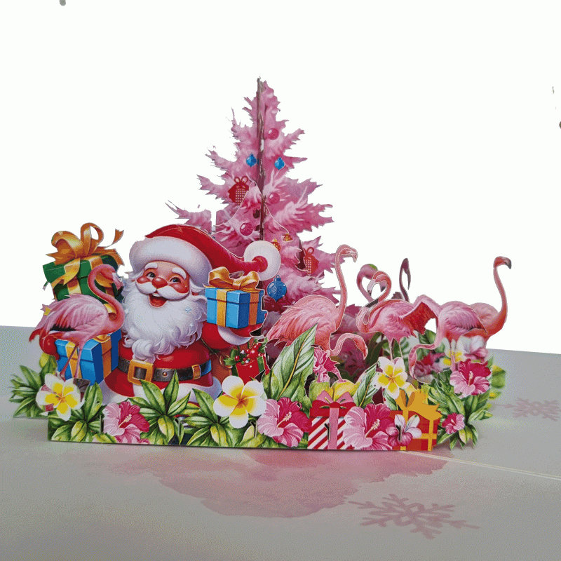 pop-up kerst flamingo kaart