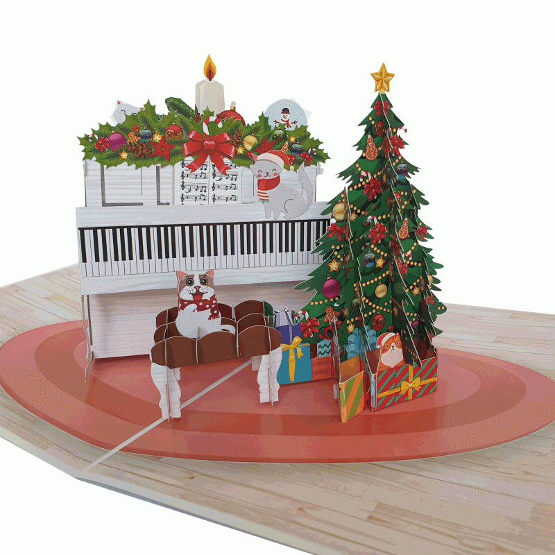 pop-up kerst piano kaart
