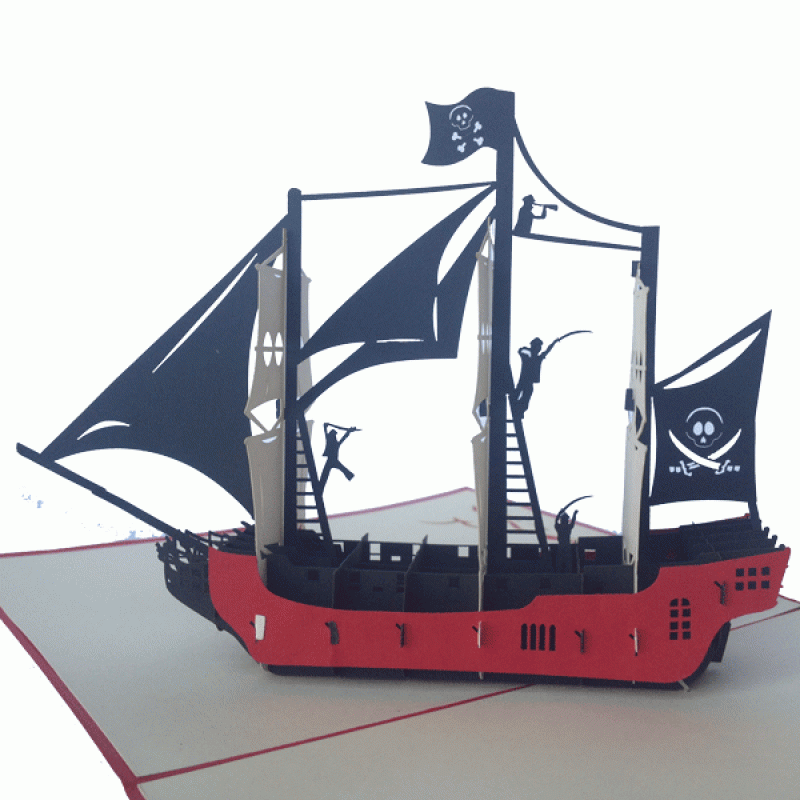 Pop-up rode/zwarte pirate boot kaart