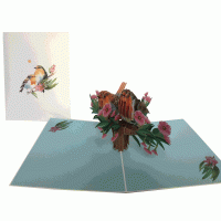 pop-up twee roodborstjes op een tak kaart