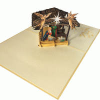 pop-up kerststal met engelen kaart 
