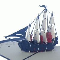 Pop-up witte/blauwe boot kaart